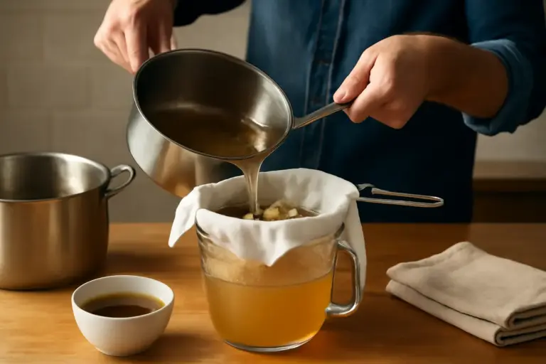 Filtrare brodi e salse: il metodo per un risultato limpido e professionale senza strumenti speciali